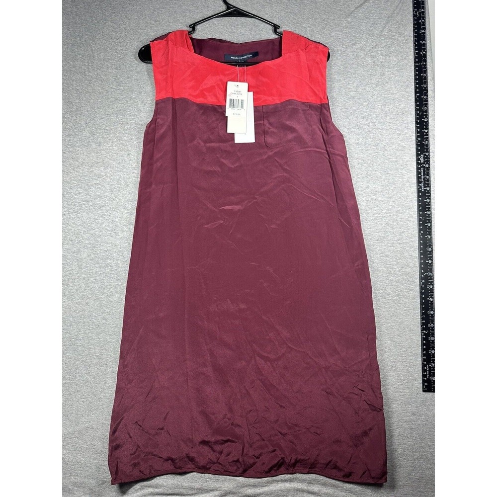 FRENCH‎ CONNECTION T-SARAH COLOR BLOCK SILK DRESS, Pink/SPCE,Size 4, MSRP $178